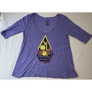 NWOT Women's Volcom Slub V-Neck Half Sleeve Purple Heather Graphic Tee Shirt XS